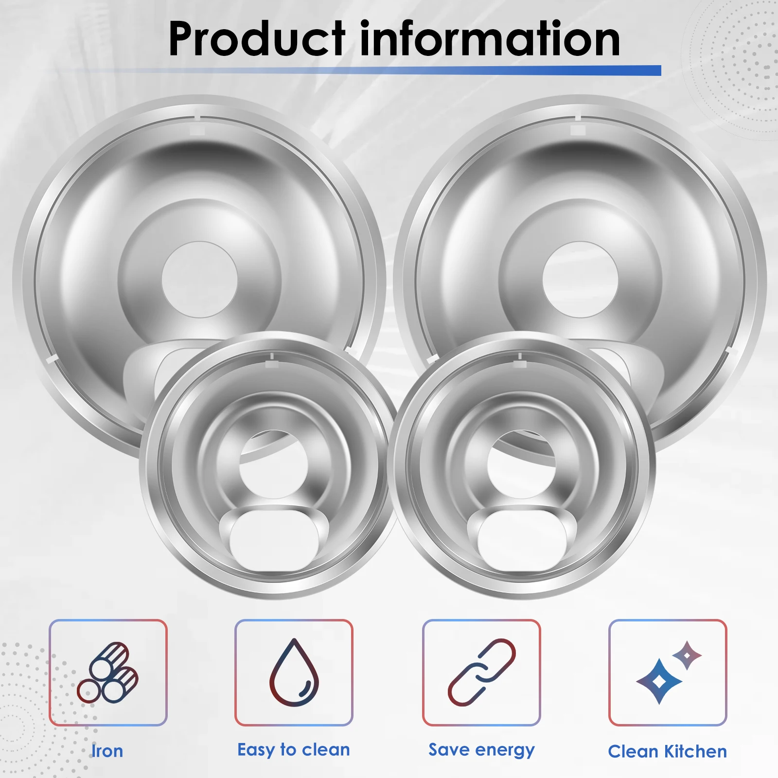 4Pcs Drip Pans Set with Chrome Coating Heat Resistant Drip Pan Round Stove Drip Pans Electric Stove Burner Drip Pans for Kitchen