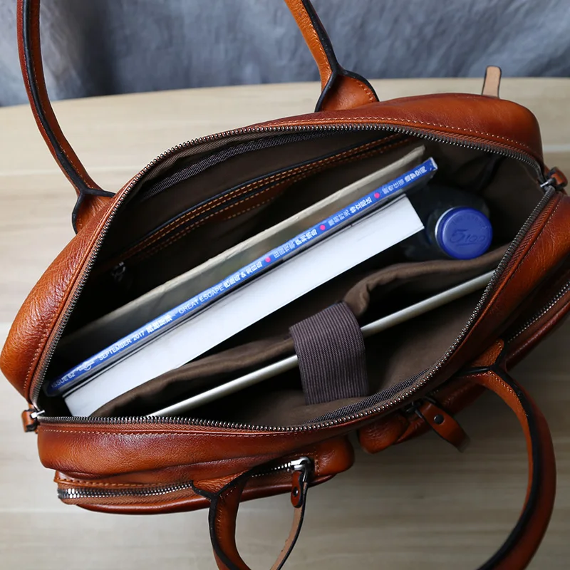 Retro Leder herren Aktentasche Top Schicht Leder Handtasche Lässig Schulter Messenger Tasche Business Laptop Tasche Trendy männer Tasche NZPJ – Detail 18