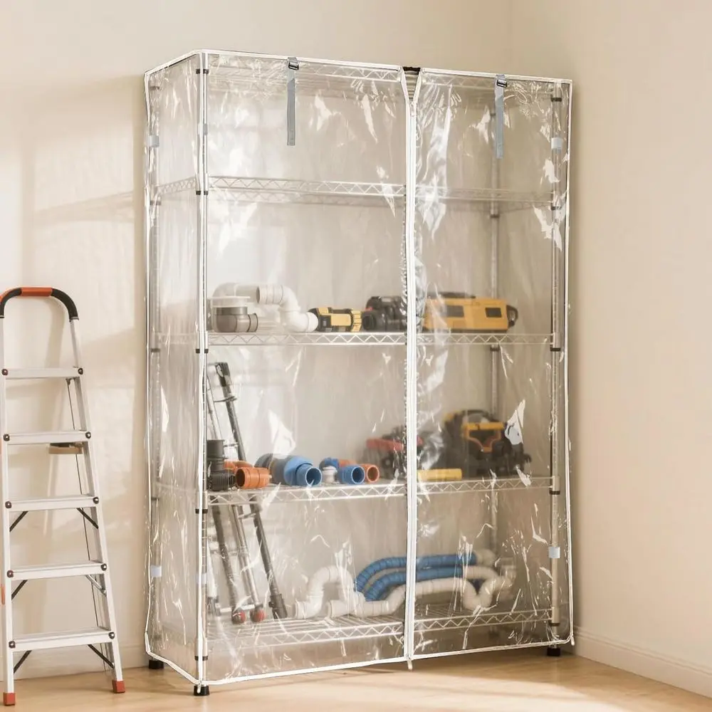 Przezroczysta, wodoodporna osłona na półki z PVC z zamkiem błyskawicznym, pasuje do półek o wymiarach 36 x 18 x 72 cali.