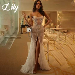 Lily White Trumpet Formal Dress Sequins Sweetheart Party Dress with Pleats Spaghetti Strap Special Occasion Dress robe soirée