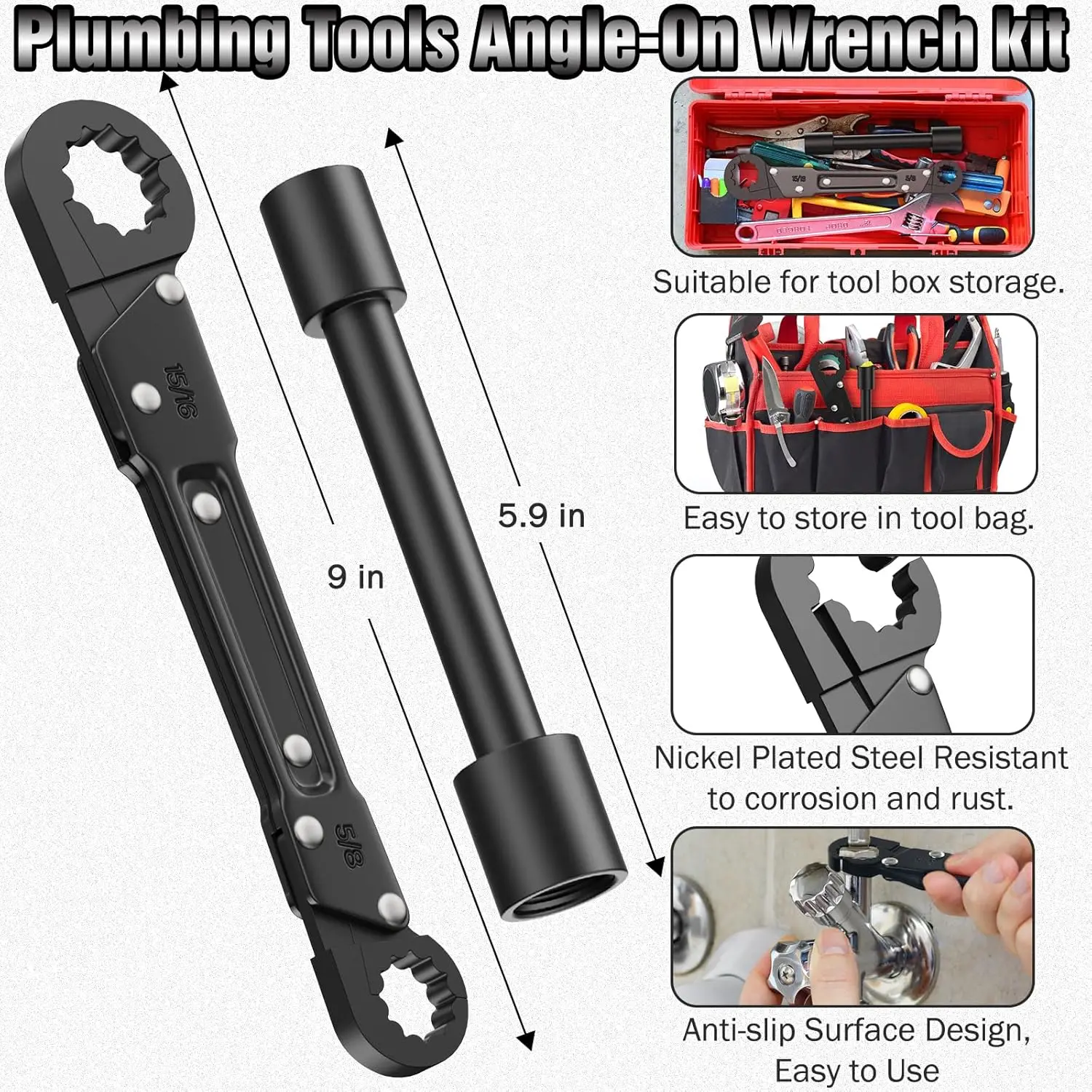 

Angle Stop Wrench Kit, Plumbing Tools, Angle-on Plumber Wrench for Quick And Hassle-Free Angle Stop And Supply Nut Installations