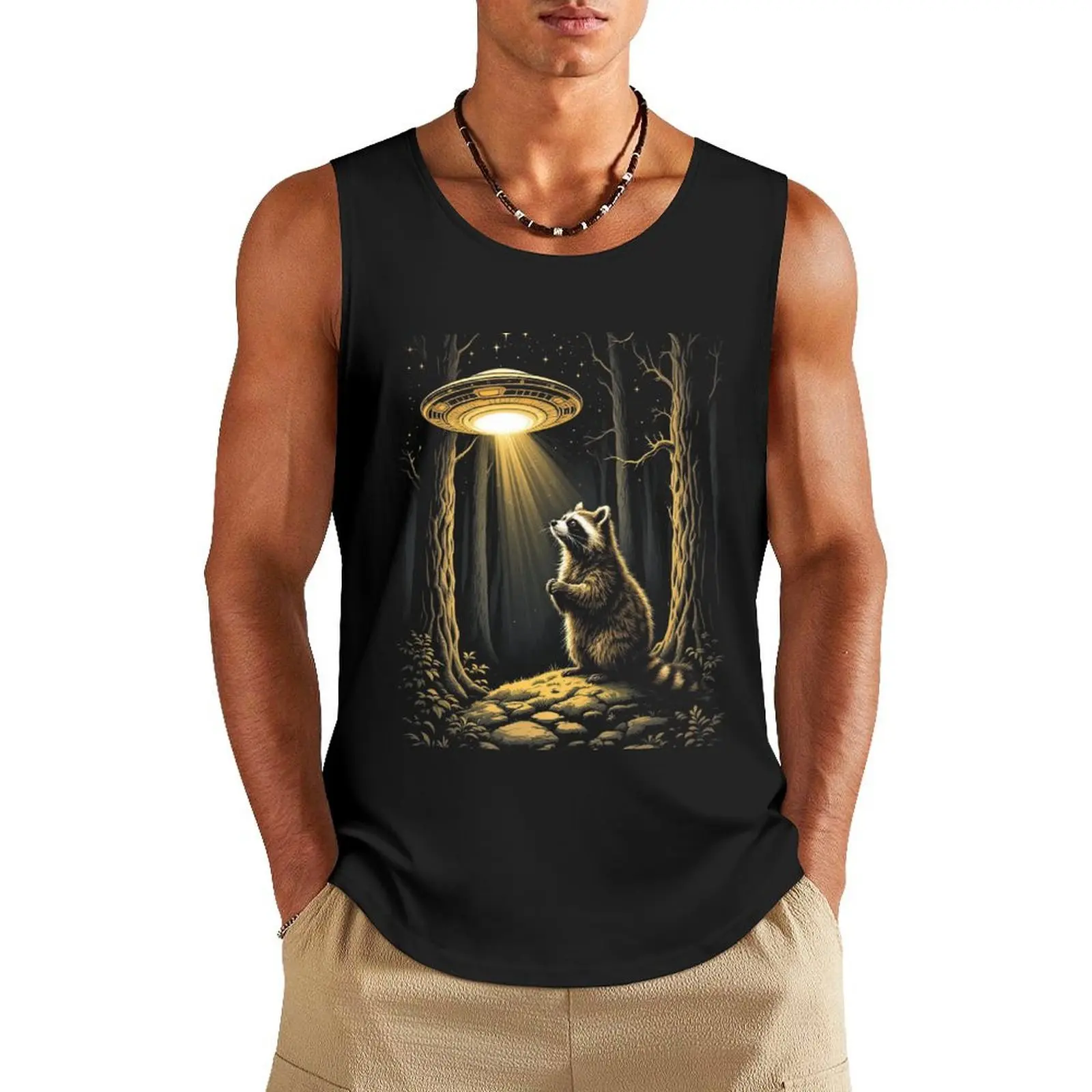 

Funny UFO Raccoon In The Forest Tank Top Men's sleeveless man vest cool things