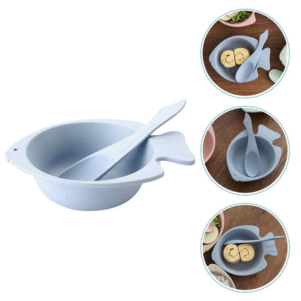 

1Set Unbreakable Fish Shaped Bowl with Spoon Wheat Straw Cereal Soup Rice Salad Serving Bowl Lightweight Sturdy Thick Bottom