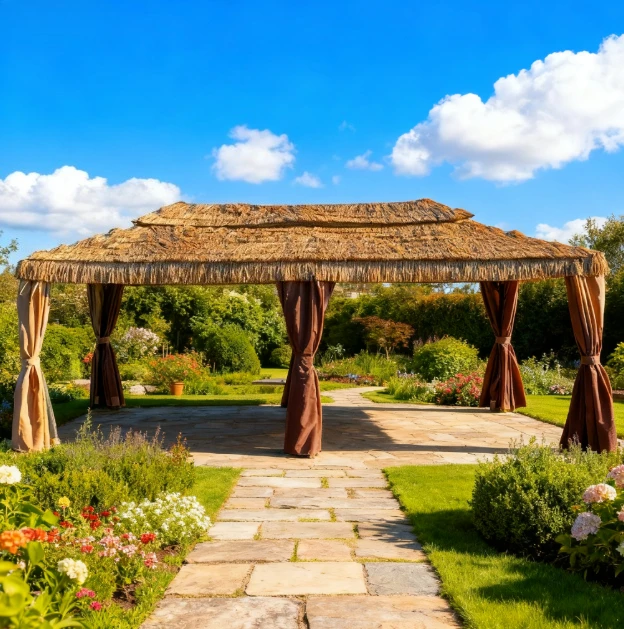 

Roman Shade Tent - Waterproof Straw Pavilion, Outdoor Food Stall & Scenic Garden Pavilion for Dining, Festivals & Agritainment