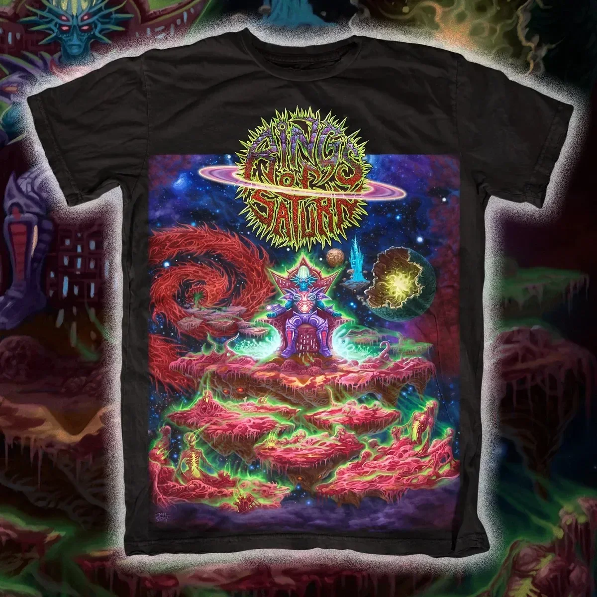 Rings of Saturn Embryonic Anomaly Sci‑Fi Horror Dark Death‑Metal Theme Print T‑Shirt