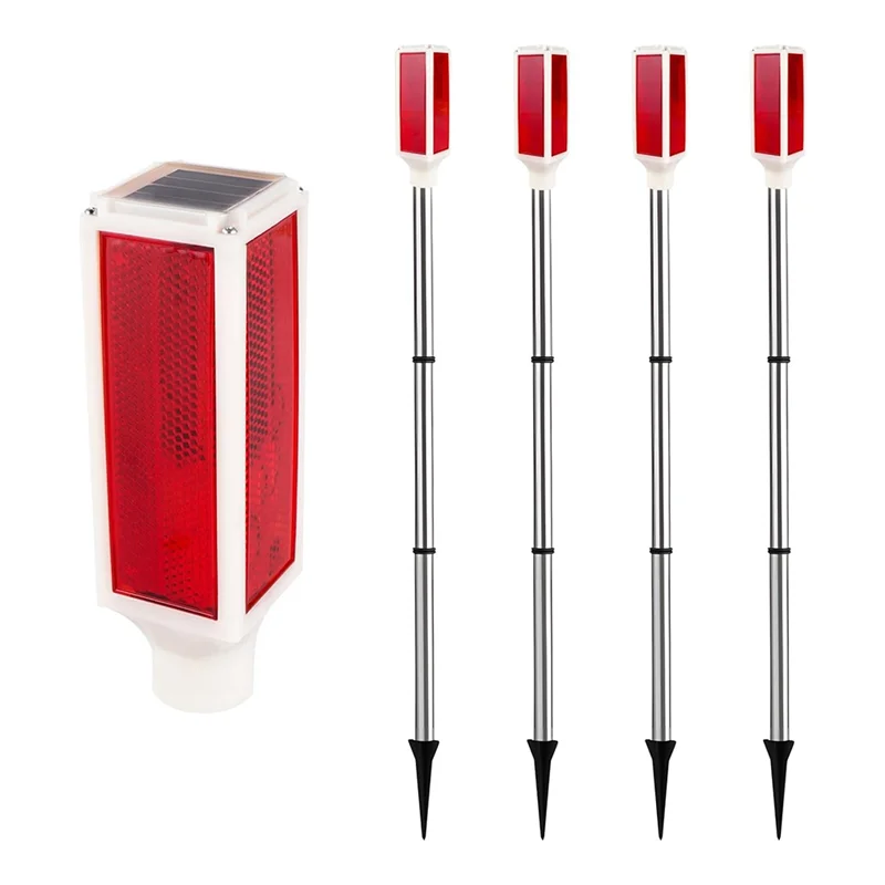 ABFI Warning Flash Light With 2 Lighting Modes, 4Pcs Solar Lights Outdoor,Waterproof Driveway Markers Reflective