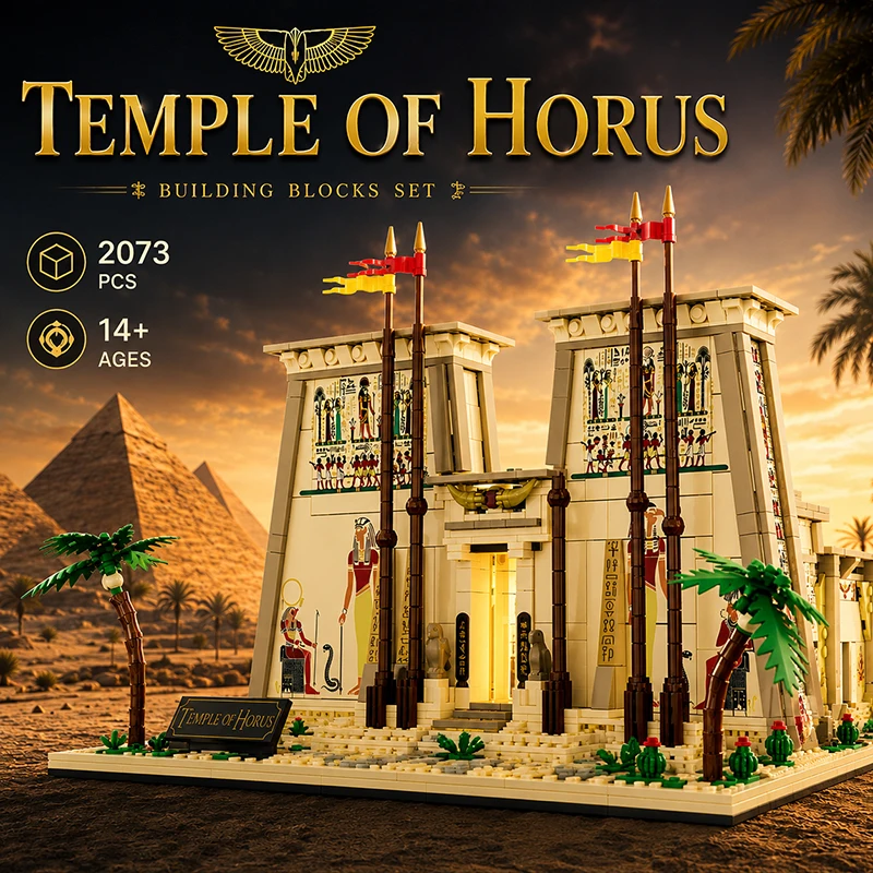 Ägyptischer Tempel MOC Baustein-Set Antikes Architekturmodell Pyramiden-Zeitalter Sammlerstück Ausstellungsstück Feiertagsgeschenke 2073 Teile