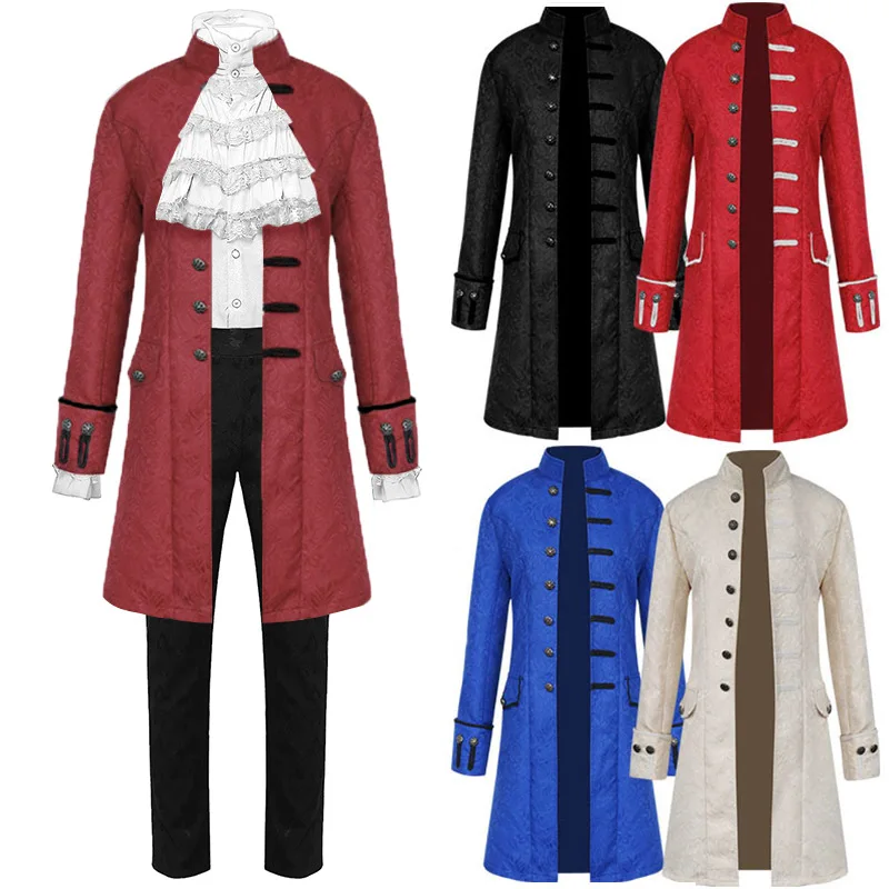 Men Steampunk Renaissance Prince Halloween Cosplay Outfit Gothic Medieval Victorian Edwardian Shirt Coat Pants Frock Costume New