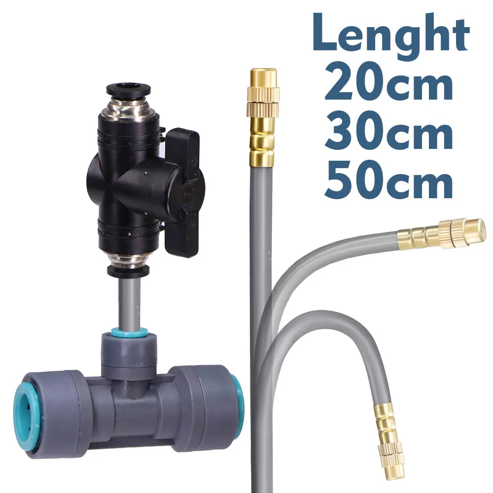 360° Bend 20/30/50cm Misting Nozzles w/ Stop Valve Adjustable Atomizer Sprayer Tee Adapter 3/8