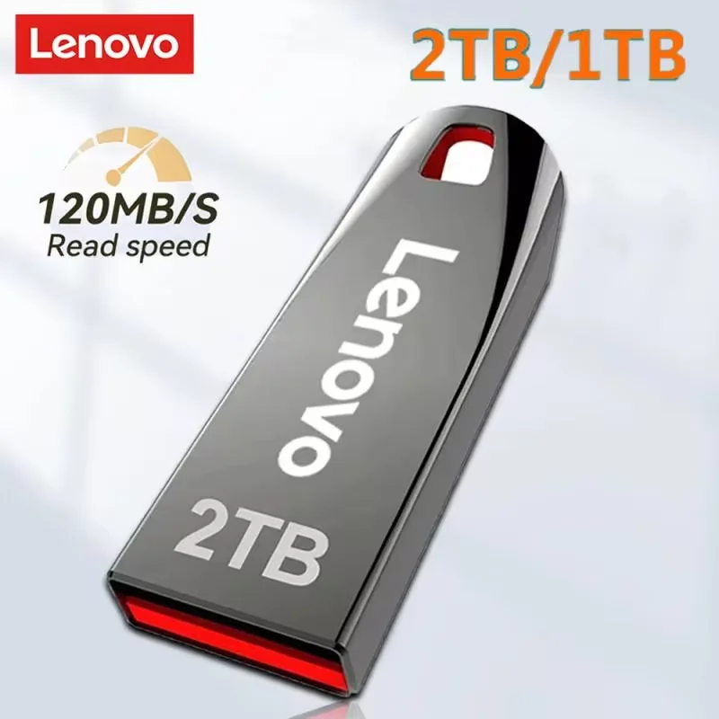 Lenovo 2TB USB Flash Drives Mini Metal Real Capacity Memory Stick Black Pen Drive Creative Business Gift Silver Storage U Disk