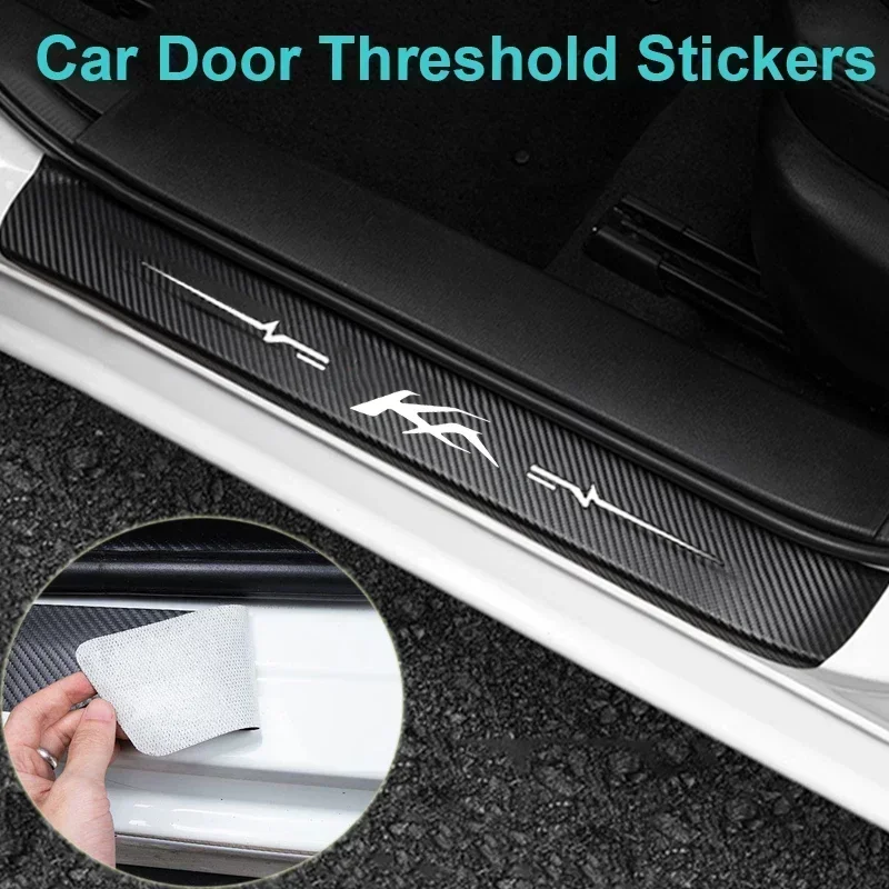 Car Trunk Tailgate Sill Decals Side Door Threshold Anti Scratch Stickers Carbon Fiber Strip for Ford KA Logo Tape Accessories