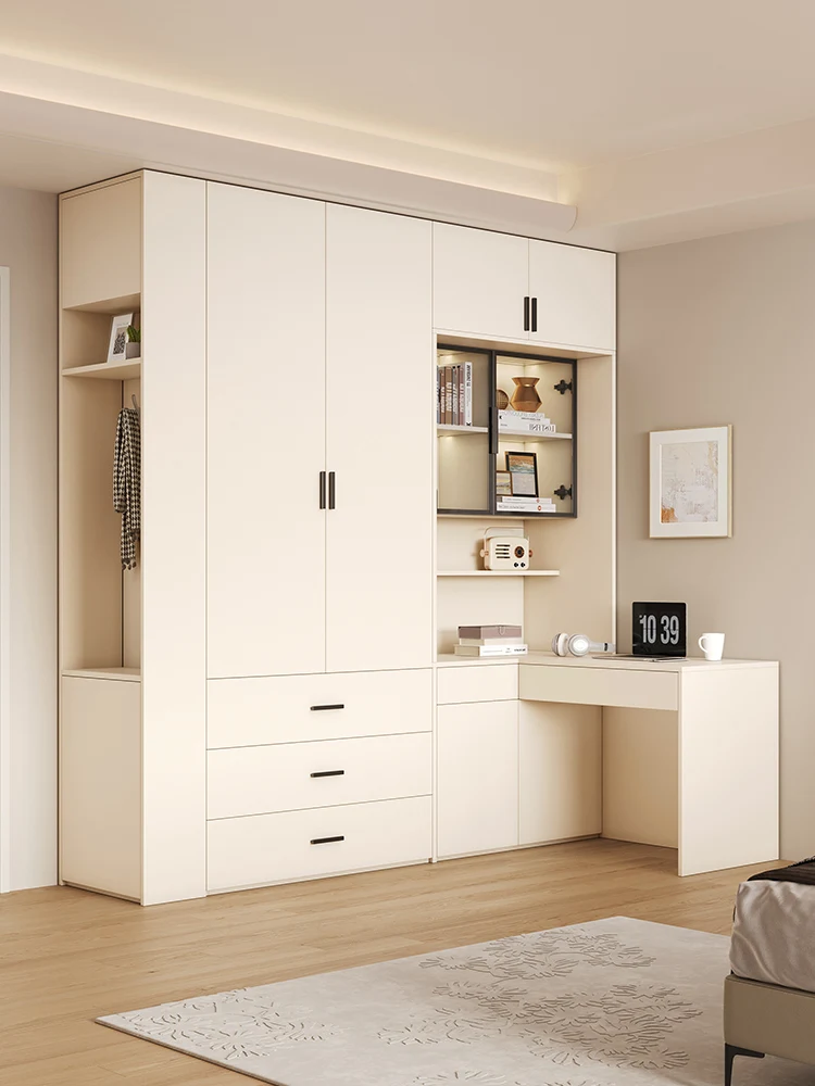 

Solid wood wardrobe bedroom home desk integrated corner cabinet small apartment simple modern new customizable wardrobe.