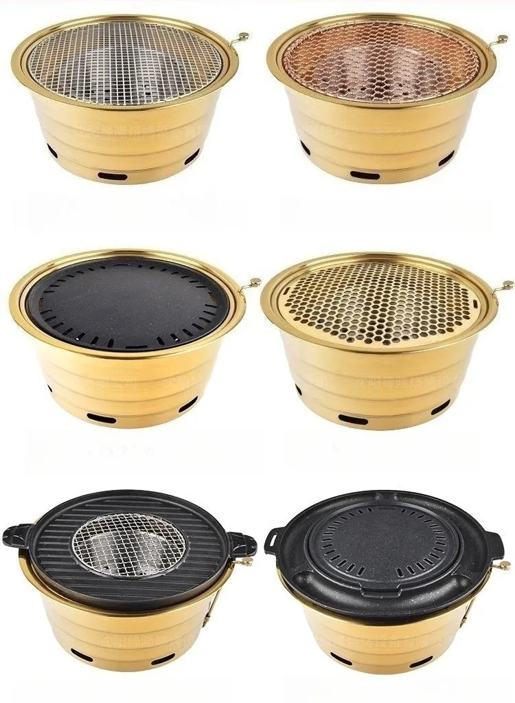 Высококачественная крытая плита Hibachi Golden Коммерческий бездымный фильтр Круглый угольный гриль-стол для барбекю для ресторанов