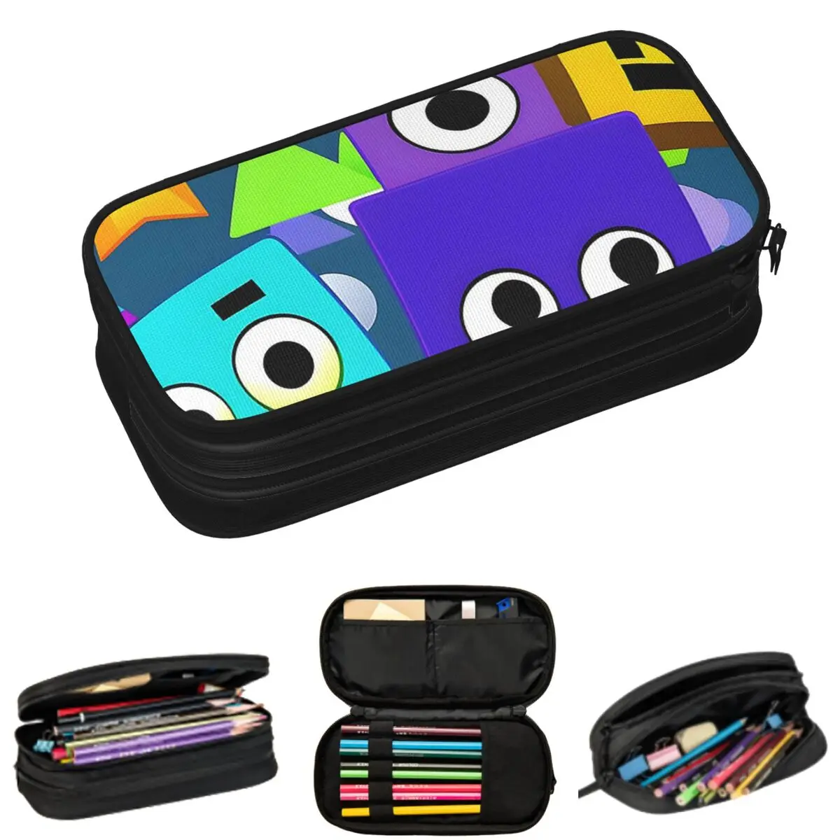 Video Game Geometry Dash Pencil Cases for Students School Pen Box Pencil Bag Big Capacity Pencil Pouch