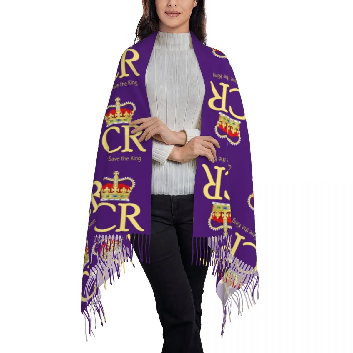 Suave e quente xale feminino, xale, cachecol, lenços de borla, artificial Edward III Royal Cypher, inverno e outono