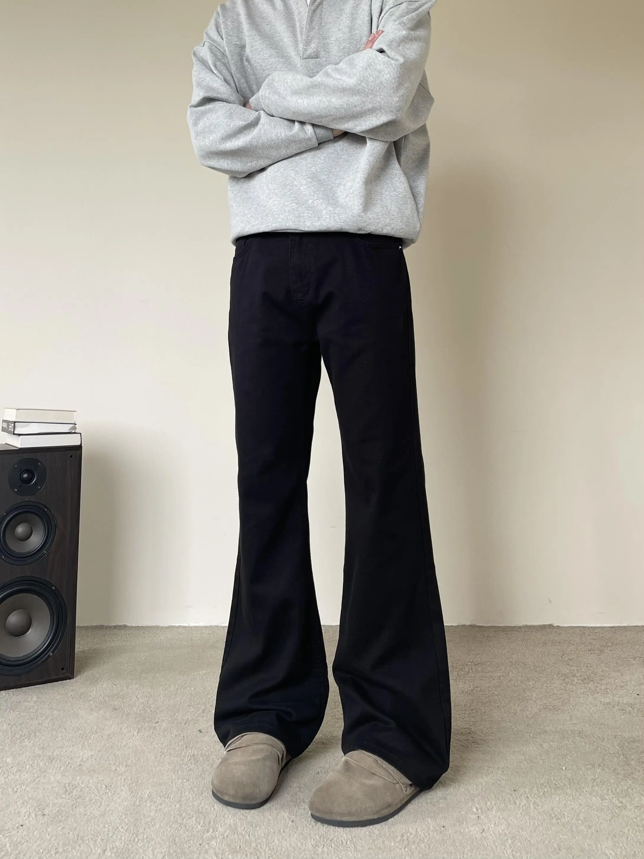 

Tuimao American Retro High Street Monkey Denim Jeans Men Women Cleanfit Micro Flared Cold Ice Blue Pants Straight Leg Jeans