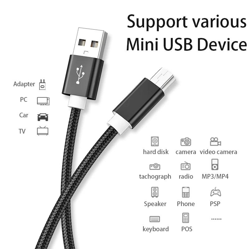 Mini USB Charging Cable Mini USB to USB Fast Data Charger Cable For Car DVR GPS Digital Camera HDD MP3 MP4 Player Mini USB Cable