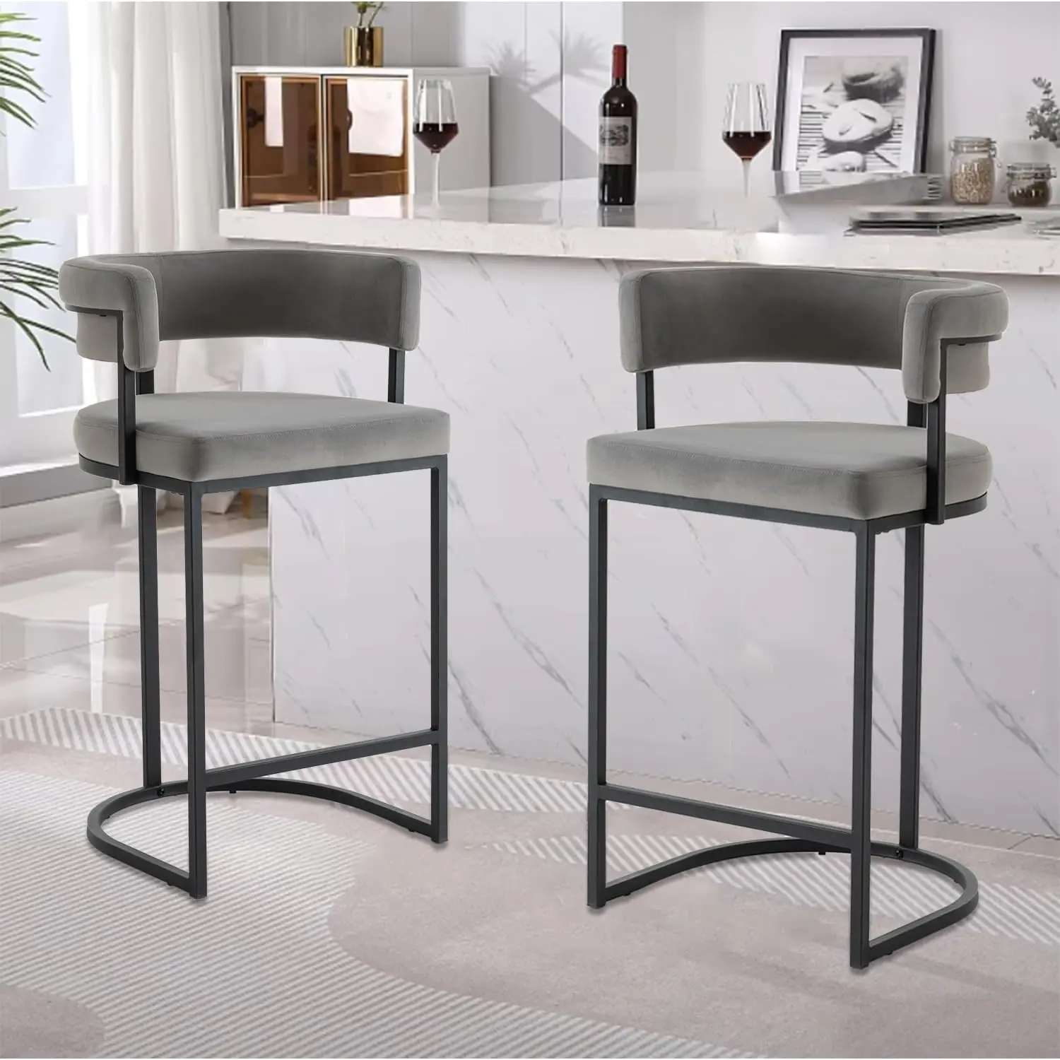 

Набор из 2 барных стульев для кухонной стойки, 26 дюймов, серые, современные высокие стулья для барной стойки, на заказ