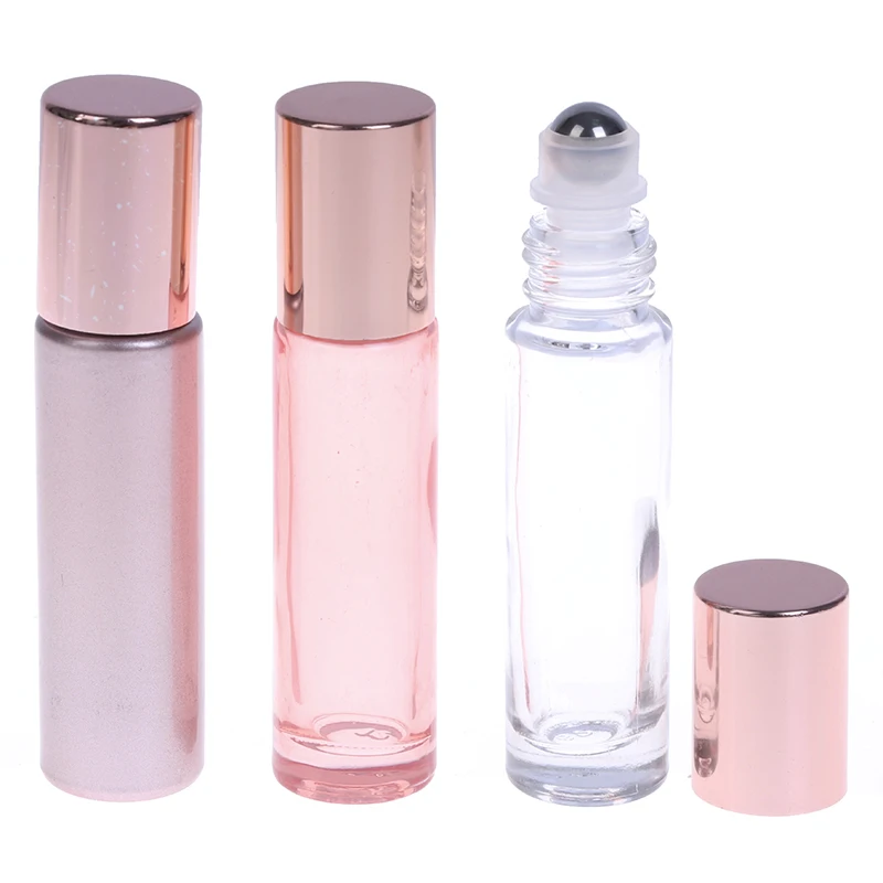 10ml Pink Color Thick Glass Roll On Essential Oil Empty Perfume Bottle Roller Ball Bottle For Travel