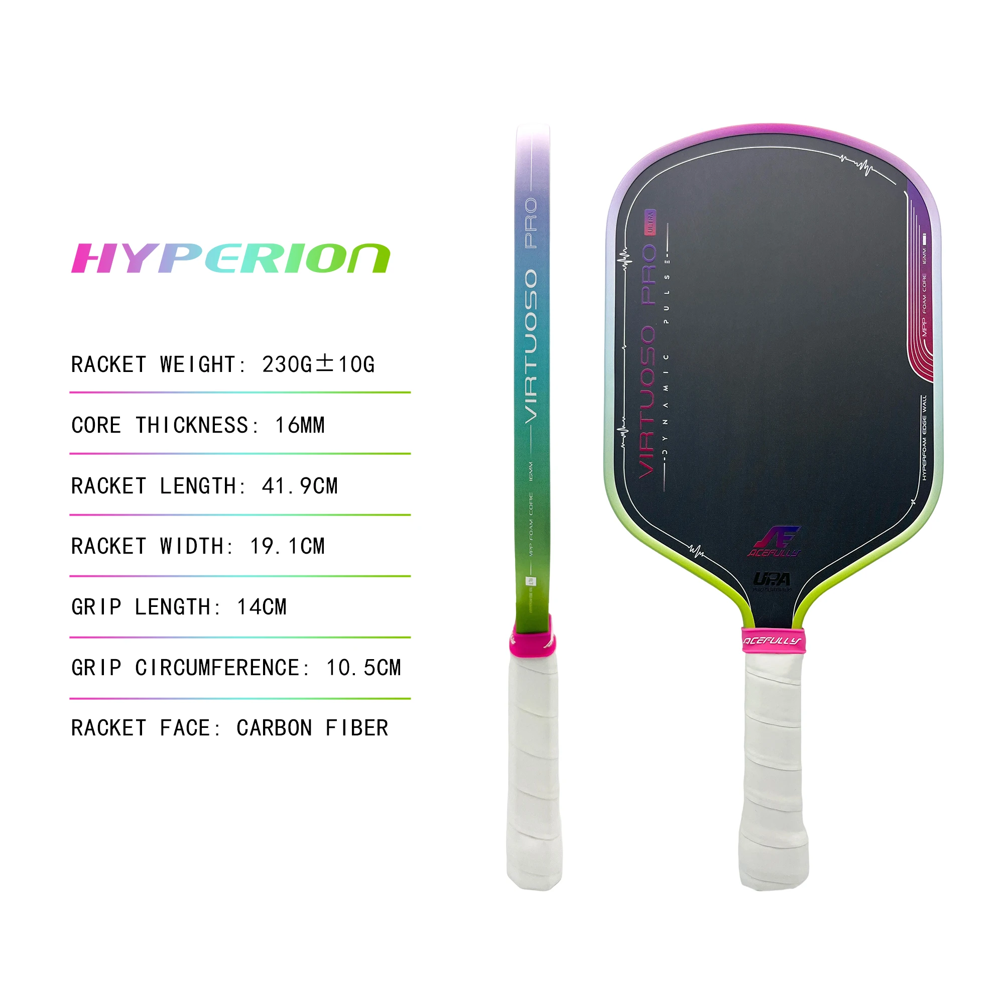 

ACEFULLY Virtuoso Pro Pickleball Paddle USAPA Approved T700 Carbon Fiber 16mm Polypropylene Core Lightweight Control & Spin Pick