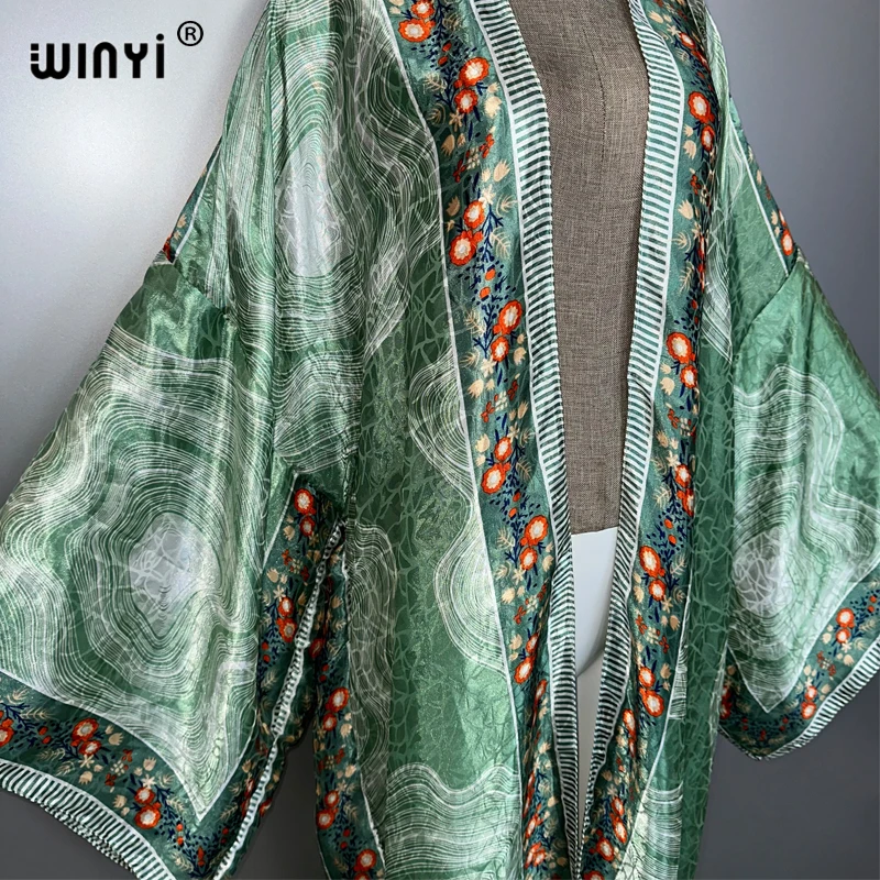 WINYI África moda estampado kimonos vestidos largos mujer musulmana cárdigans trajes de playa caftán playa cubrir vestido de fiesta maxi abrigo