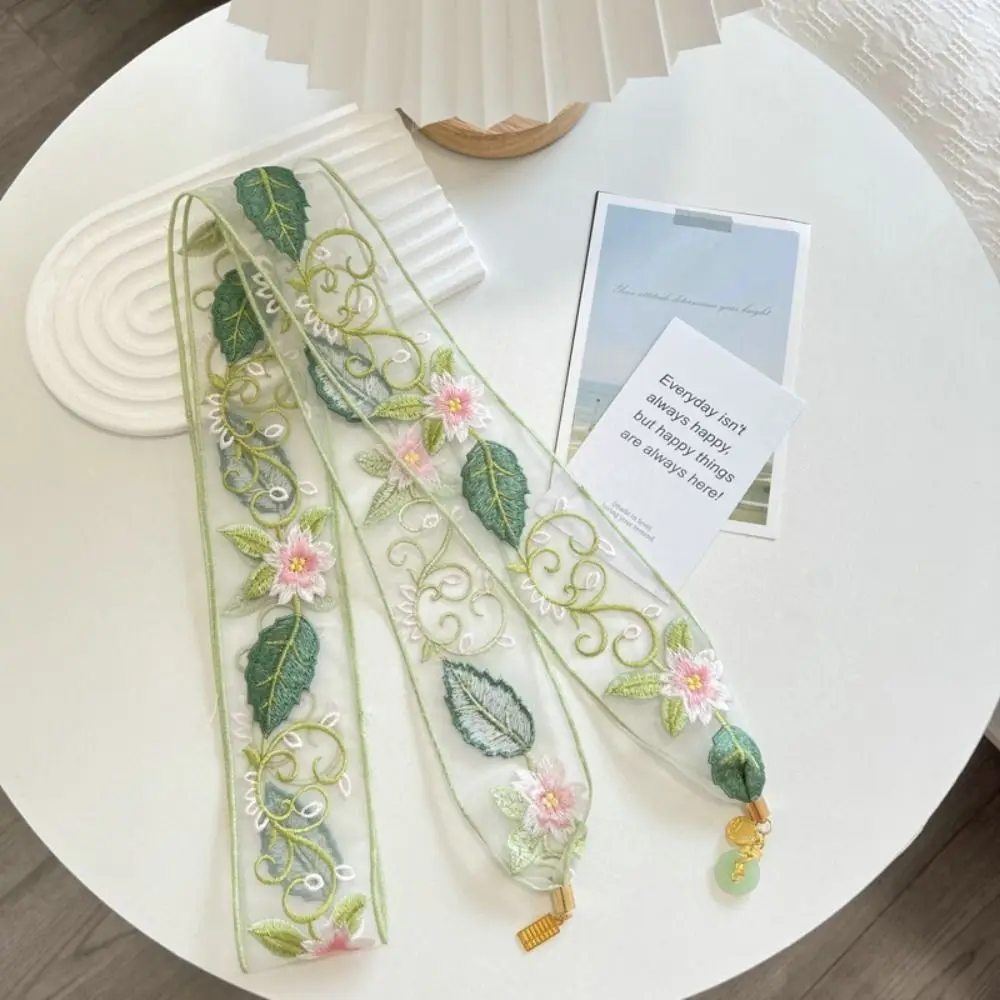 우아한 달콤한 자수 레이스 스카프 리본 프린트 플로럴 스카프 한국 스타일 스트라이프 스카프 헤어밴드 햇빛 가리개 트림 장식