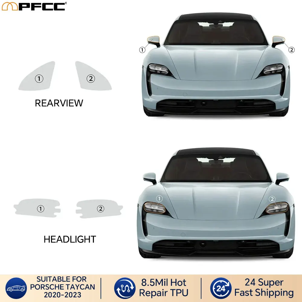

Предварительно вырезанная защитная пленка для фар Porsche Taycan 2020-2023, автомобильная прозрачная наклейка, комплект устойчивой пленки против царапин
