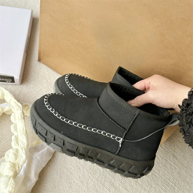 

Зимние ботинки на платформе, женские новые зимние короткие флисовые утепленные универсальные теплые и удлиненные повседневные хлопковые туфли на платформе.