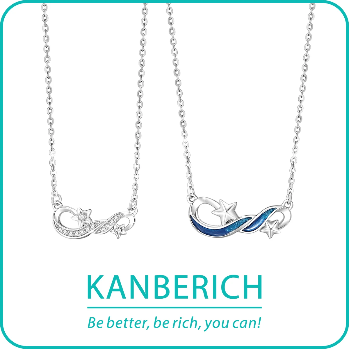 

Kanberich S925 Real Sterling Silver Cubic Zirconia Twisted Forever Love Pendant Couple Clavicle Chain Necklace