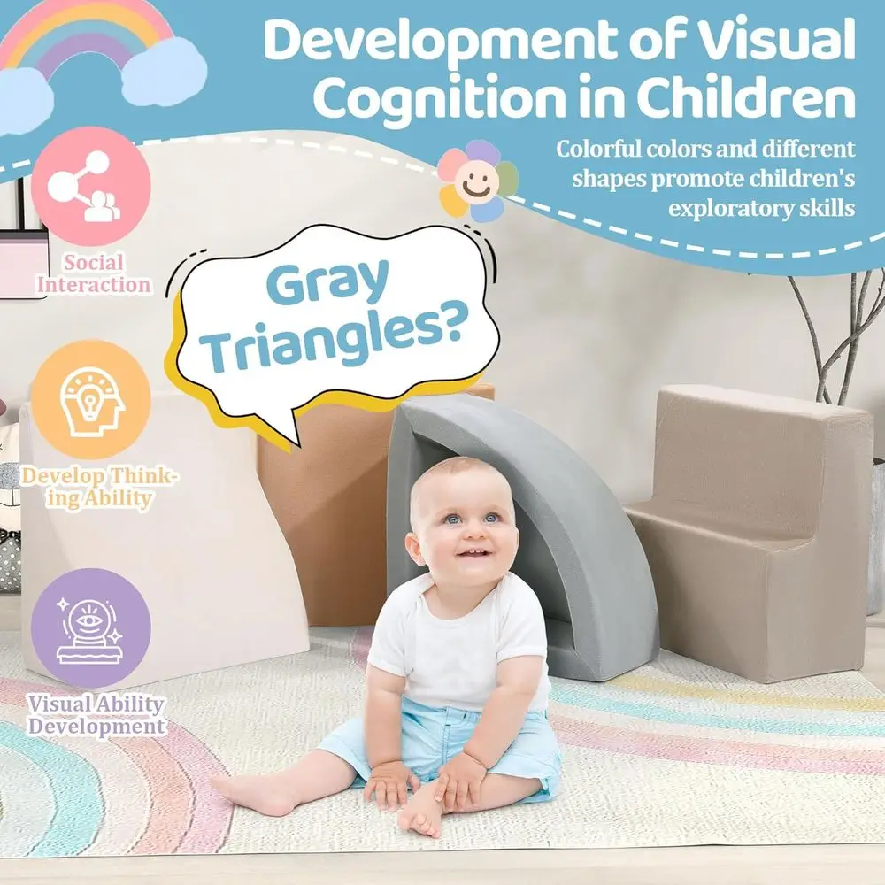 Toddler 4-Piece Foam Climbing Set: Soft Velvet Indoor Play Blocks for Babies, Crawling & Sliding Fun