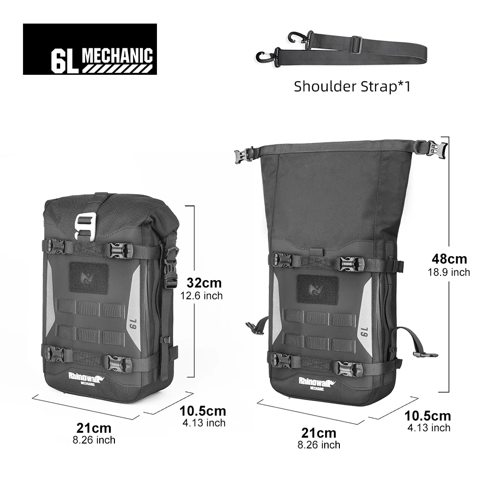 Rhinowalk Motorcycle Bumper Edge Bag 6L Waterproof Motor Crash Bar Bag With Support Board Back Panner Side Bag Molle System
