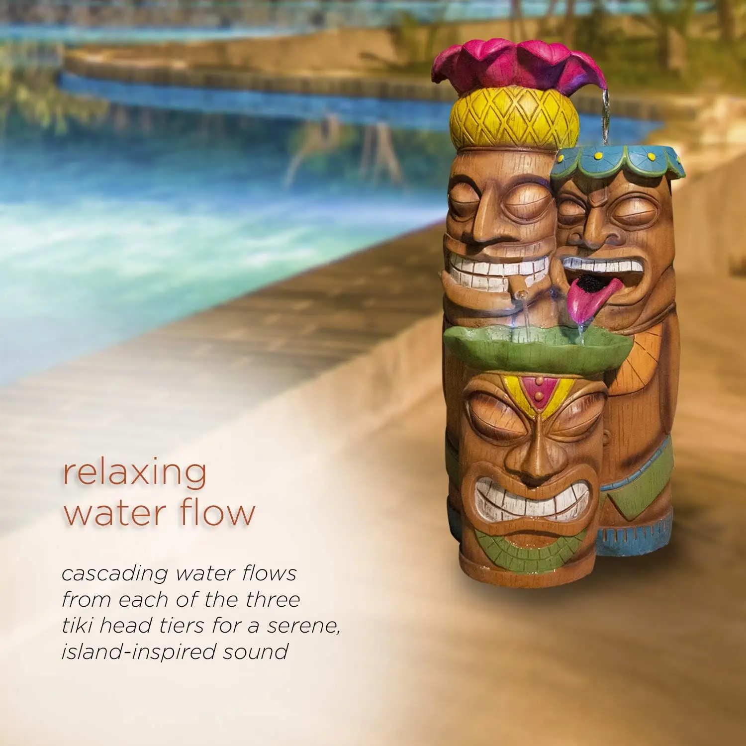 Imagem -03 - Outdoor Tiki Cabeça Cachoeira Fonte Multicolor Quintal Art Decoração 35 Alto 3-tier