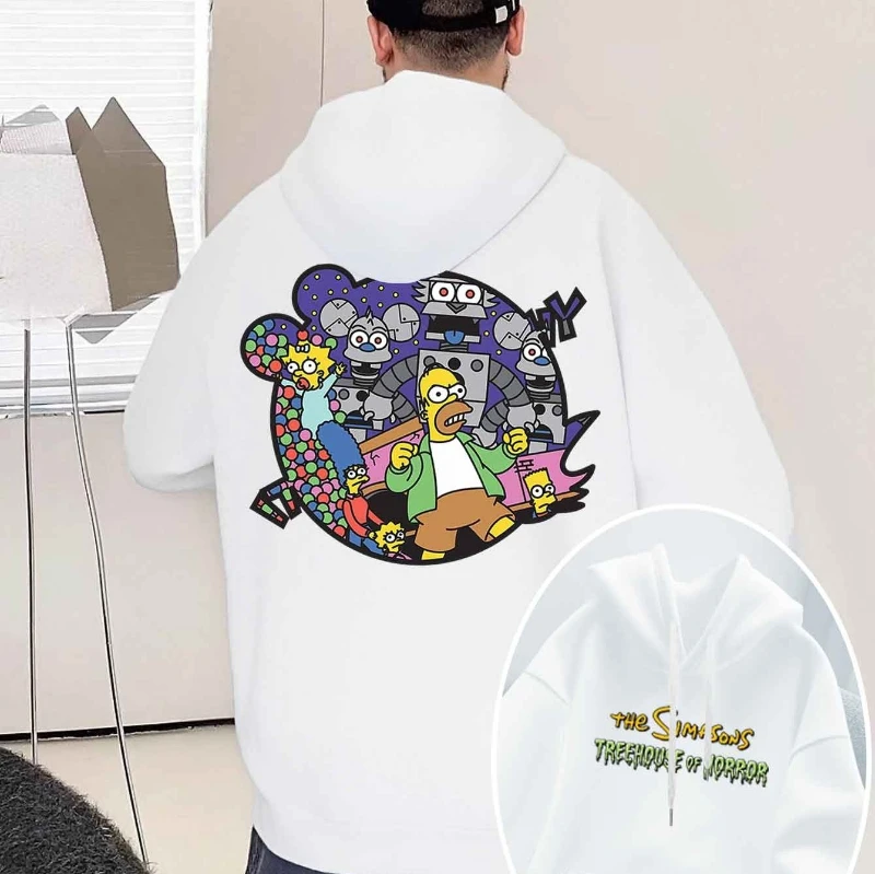 Felpa con cappuccio in pile The Simpsons Family da uomo autunno e inverno, unisex, alla moda, stile street, pullover ampio, moda oversize