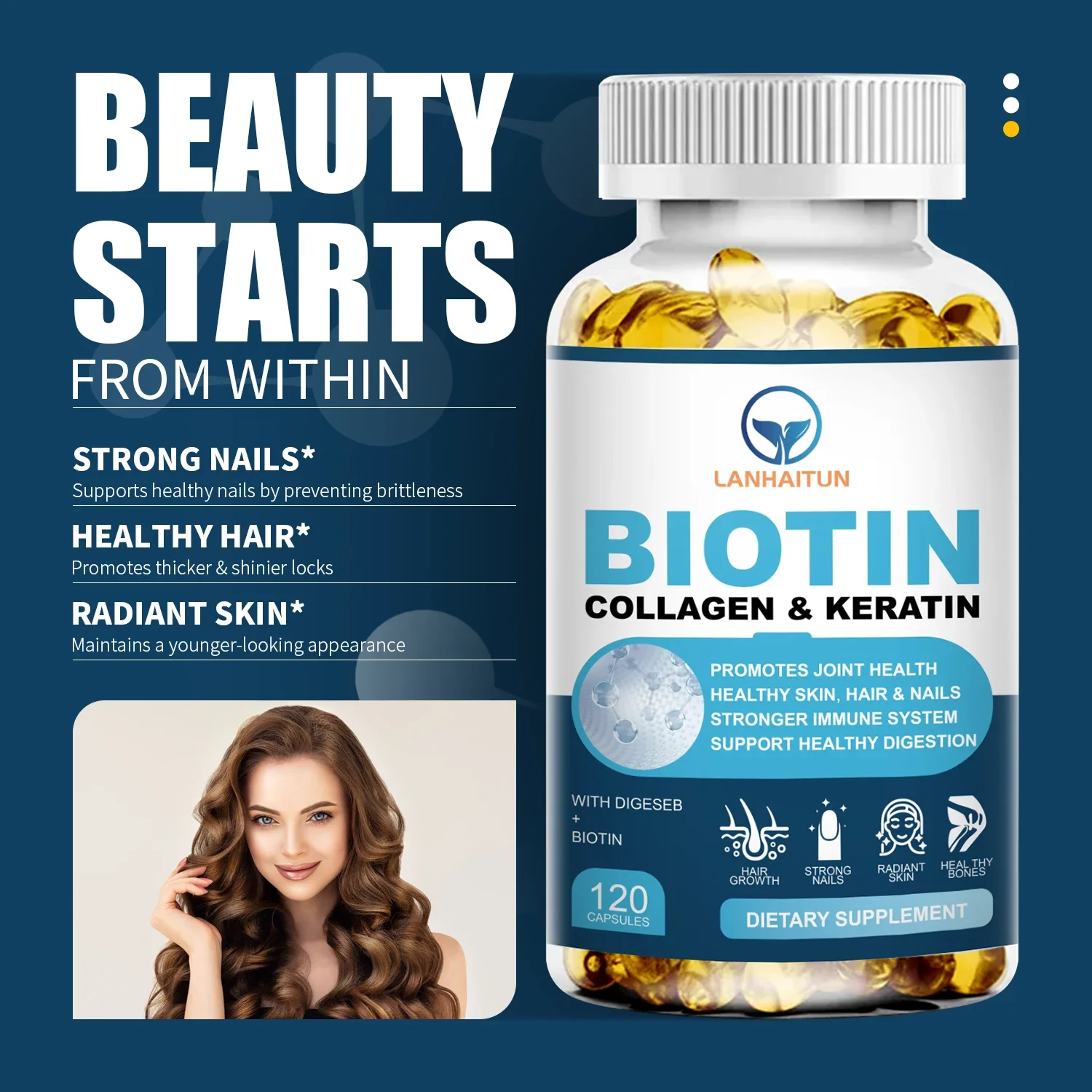 LANHAITUN Keratin, Biotin, Collagen Capsules Multivitamin Supplement For Nails Care,Joint Care,Help Hair Growth Biotin Capsules