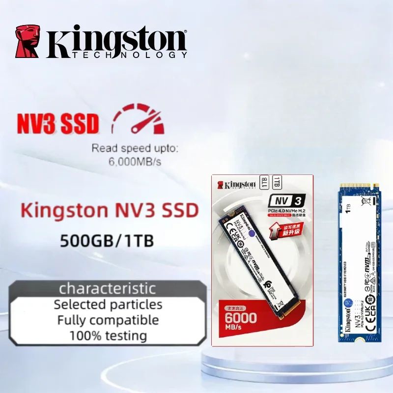 Kingston NV3 PCIe 4.0 NVMe SSD M.2 2280 Unidade de Estado Sólido 500GB 1TB 2TB Disco Rígido Interno com Velocidade de até 6000Mb/s