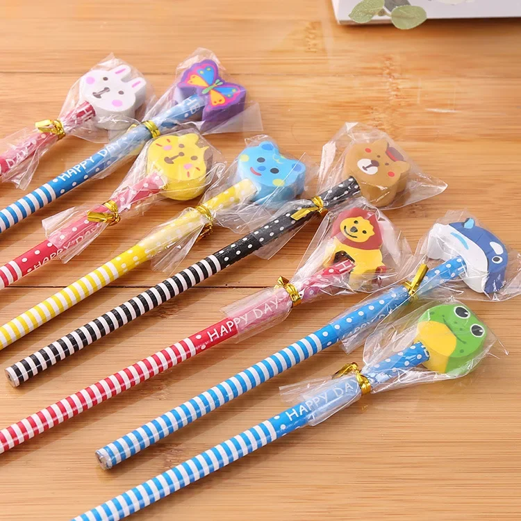 10-20Pcs Cute Cartoon with Eraser Pencil Kids Birthday Party Start of School Boy Girl Gift Kindergarten School Prize Gift Pack