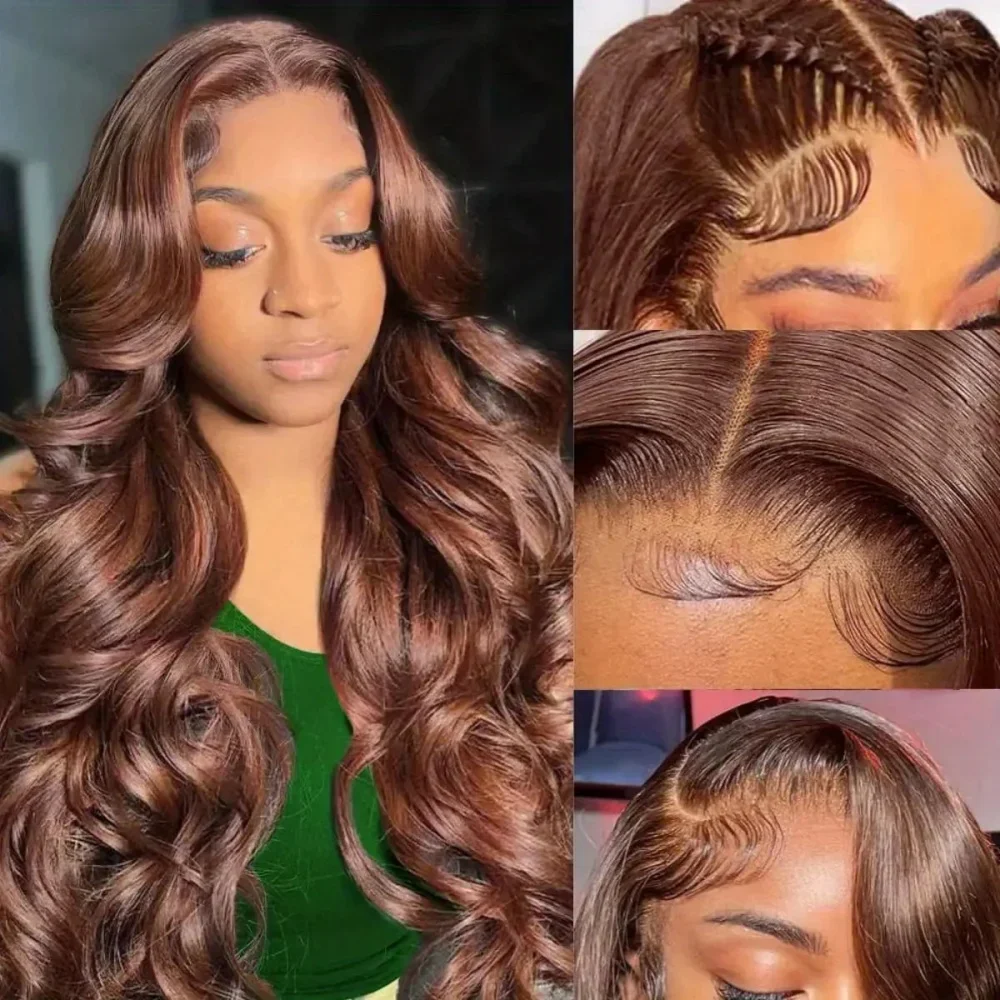 13x6 HD Lace Front Wig Human Hair Wig 30 Inch 13x4 Lace Frontal Wig Chocolate Brown Colored Brazilian Body Wave Human Hair Wigs  image 4