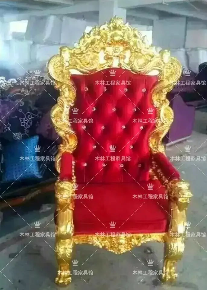 Customized European style carved dragon chair hotel entertainment club high back single sofa chair KTV gold leaf king chair disc