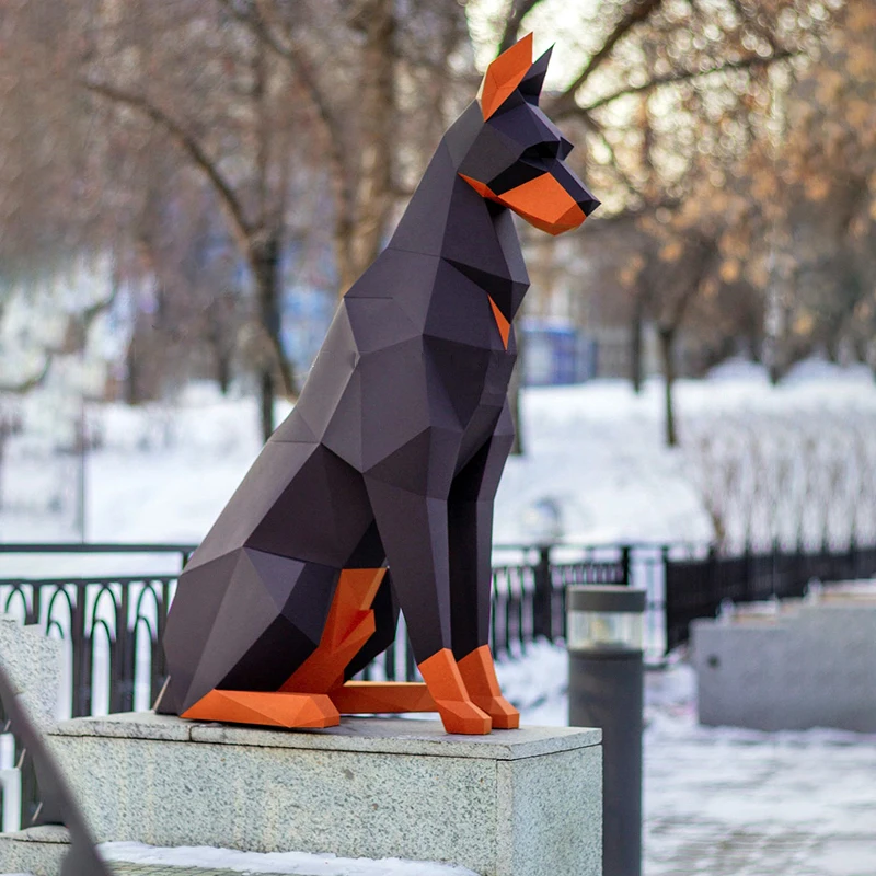 

100cm Squatting Doberman Paper Model Creative Home Decor Desk Decoration Floor Large Animal Ornaments Papercraft 3D DIY Toys