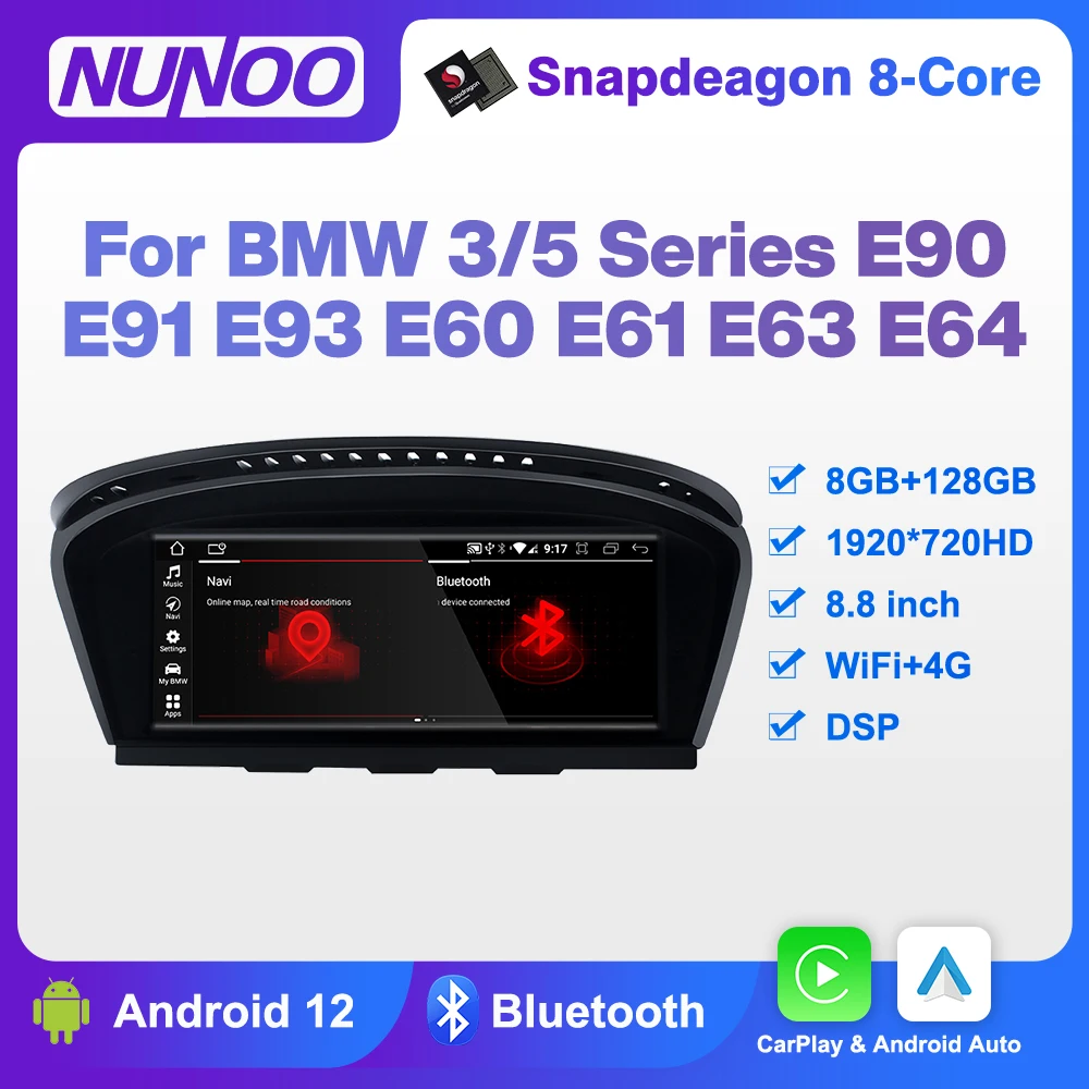 Android 13 8+128GB CarPlay For BMW 3 5 Series E60 E61 E62 E63 E90 E91 E92 GPS Car Multimedia Player Navigation Radio Stereo DSP