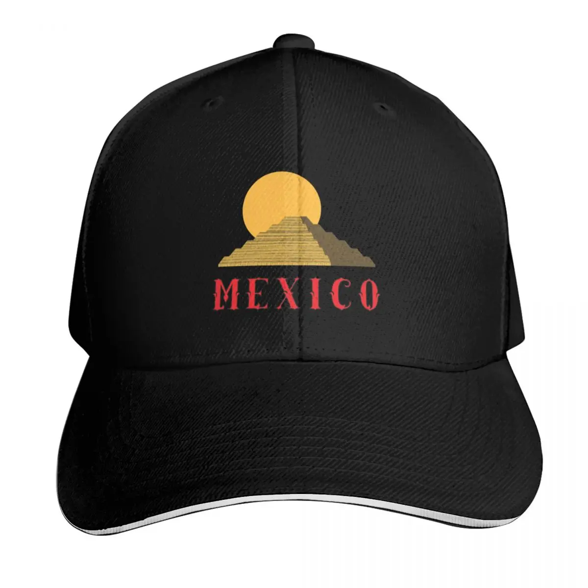 

Mayan step pyramid with sunset and the text MEXICO in red Baseball Cap Ball Cap Snap Back Hat Women's 2026 Men's