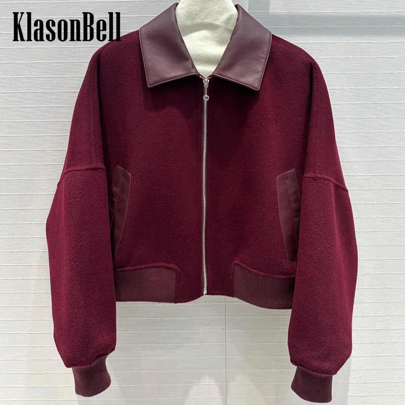 8.21 KlasonBell Women Clothes Lapel Pocket Spliced Sheepskin Jacket Elegant Comfortable Double-Sided Wool Cashmere Coat