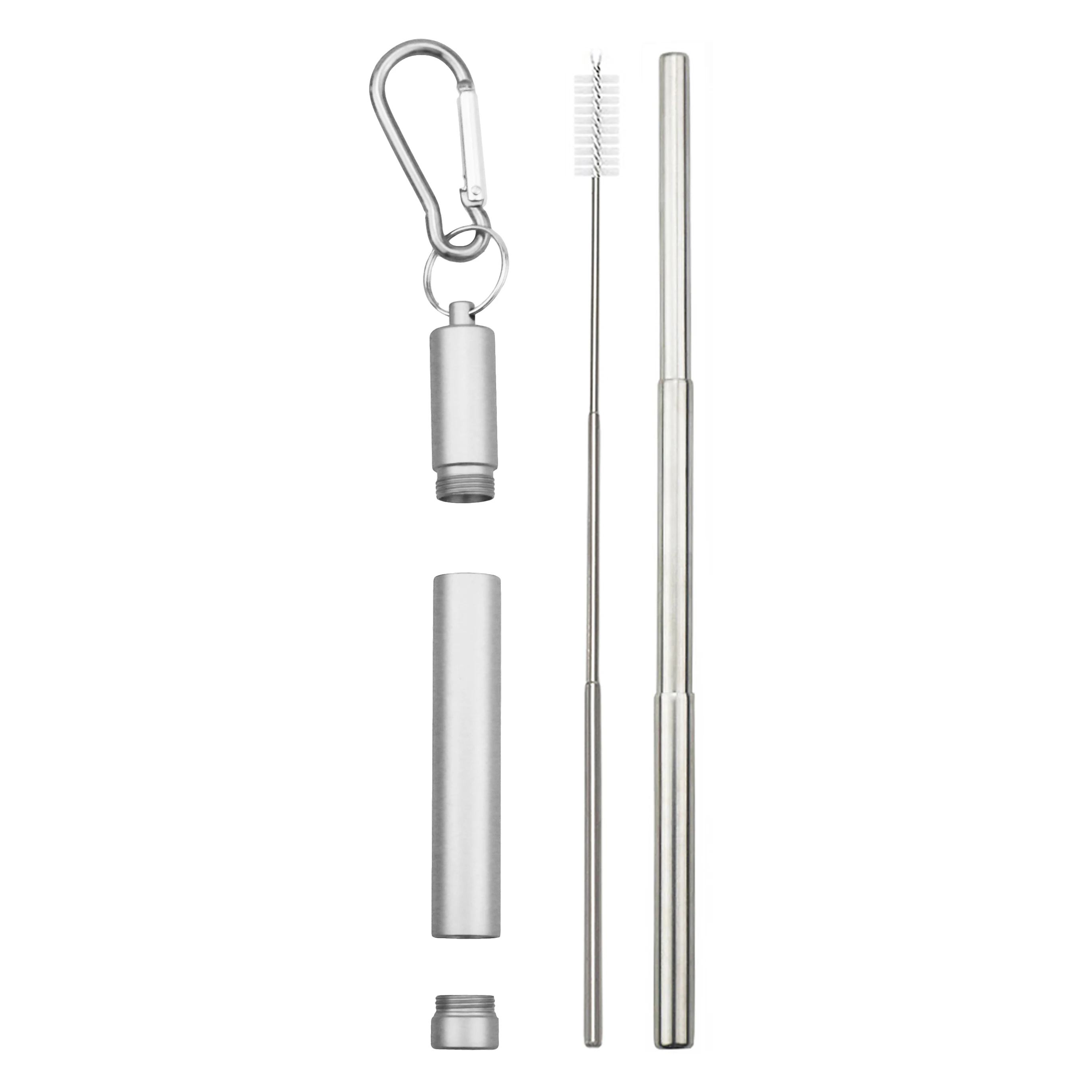 304 Stainless Steel Metal Straw Reusable Telescopic Straw with Cleaning Brush Carry Case Collapsible Portable Drinking Straw Set