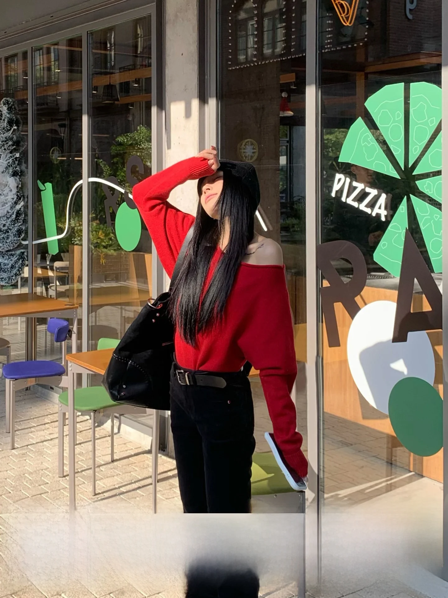 

Red Woolen Knitted Sweater oulder Bared New Year Korean Sle Loose Fit Women's Faion Casual Long Sve Warm Top