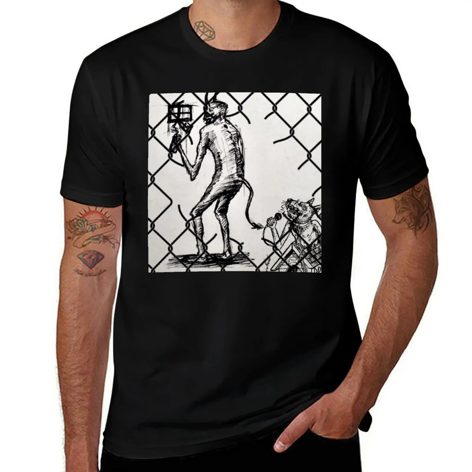 sadsixes chainlink artwork T-Shirt Casual Loose Short Sleeve Tee for Men