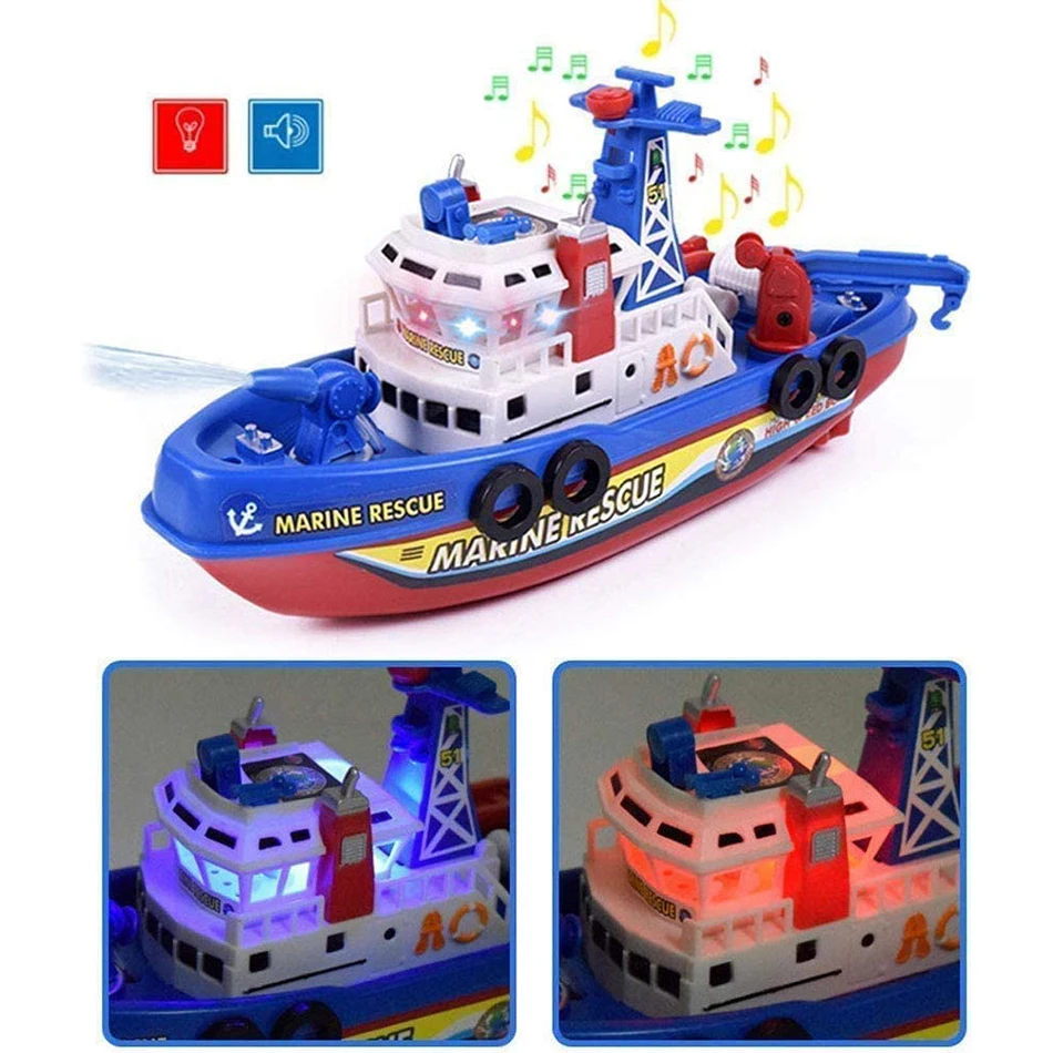 Spray Water Swim Pool Electric Boat Bathing Toys for Kids Rescue Model Fireboat with Light Music LED Toys For Baby