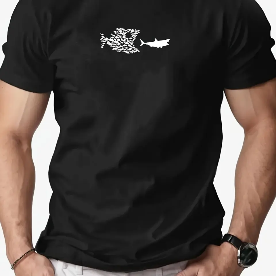 Men Casual Short Sleeve Fish Pattern T Shirt