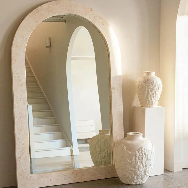 

Cream Style Luxury Standing Mirror Modern Designer Outfit Shop Arch Decorative Mirror Makeup Vanity Home Furniture Espejos FYSM