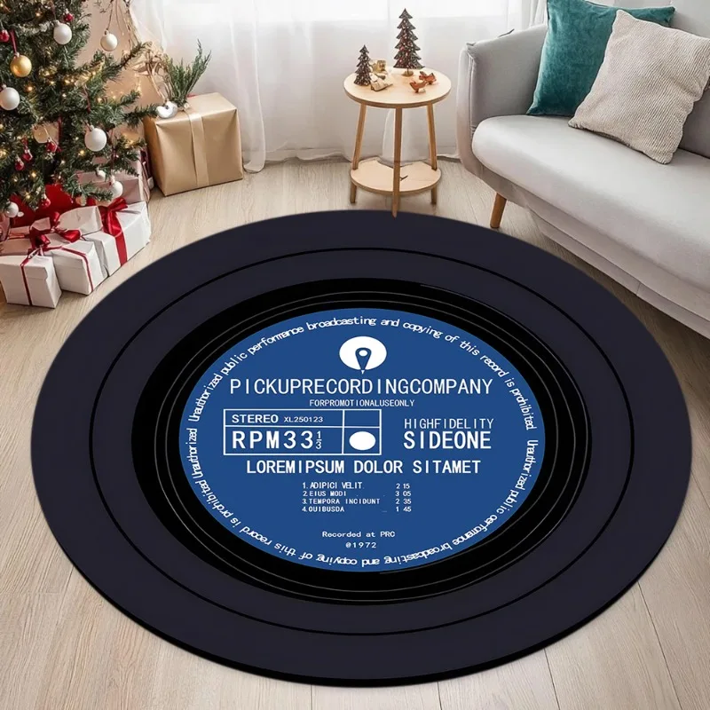 Classic Minimalist Retro Vinyl Texture Black Disk Round Carpet Mat Rug Music Home Decoration Living Room DJ Studio Bedroom