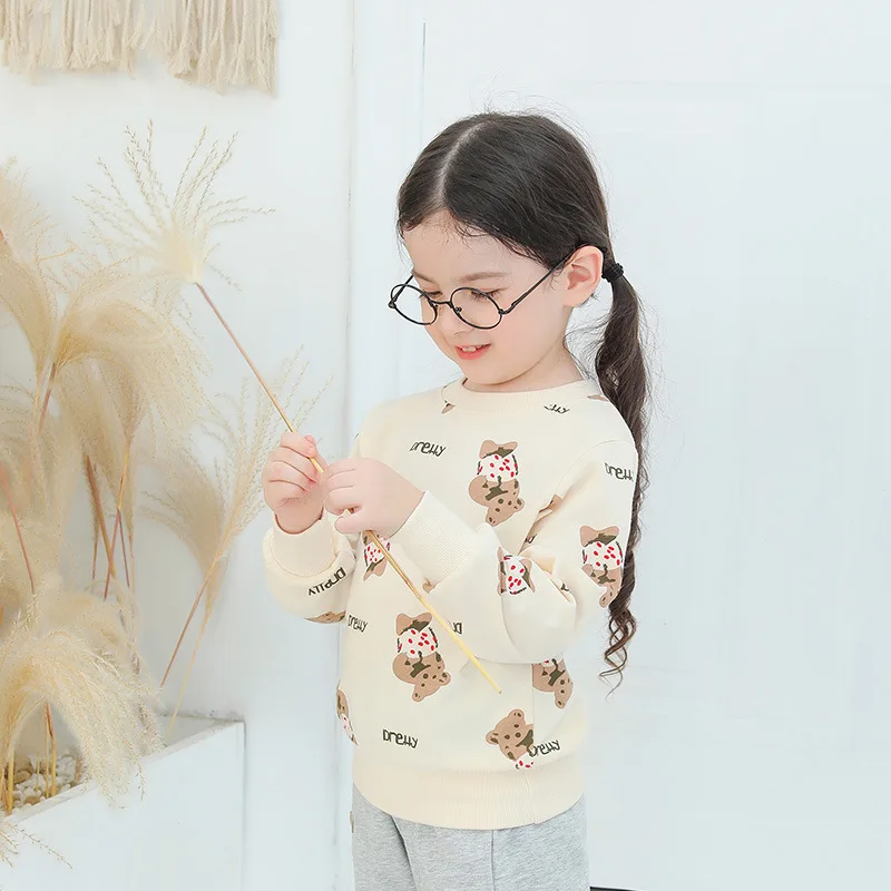 

2024 new, children and Girls Spring and autumn winter cartoon printed pullover fleece sweater jacket 90-100-110-120-130-140